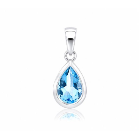 Zilveren hanger met druppelvormig geslepen edelsteen - 925 zilver - 10 x 7 mm · Blauwe Topaas