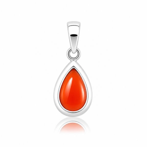 Zilveren hanger met druppelvormig geslepen edelsteen - 925 zilver - 10 x 7 mm · Carneool