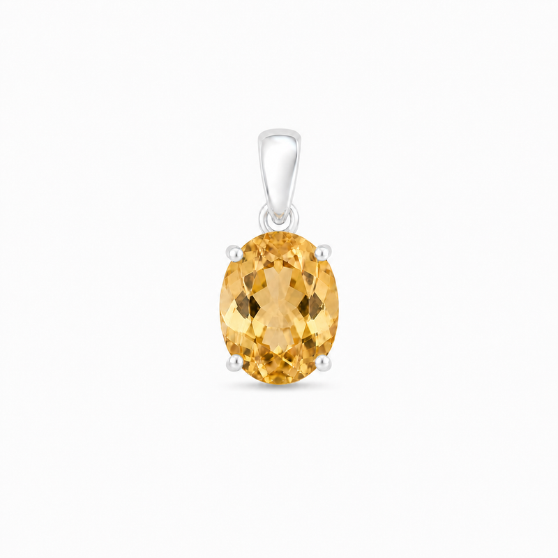 Zilveren hanger met ovaal geslepen in klauw gezette edelsteen, gefacetteerd - 925 zilver - 11 x 9 mm · Citrien · productfoto · steen:citrien