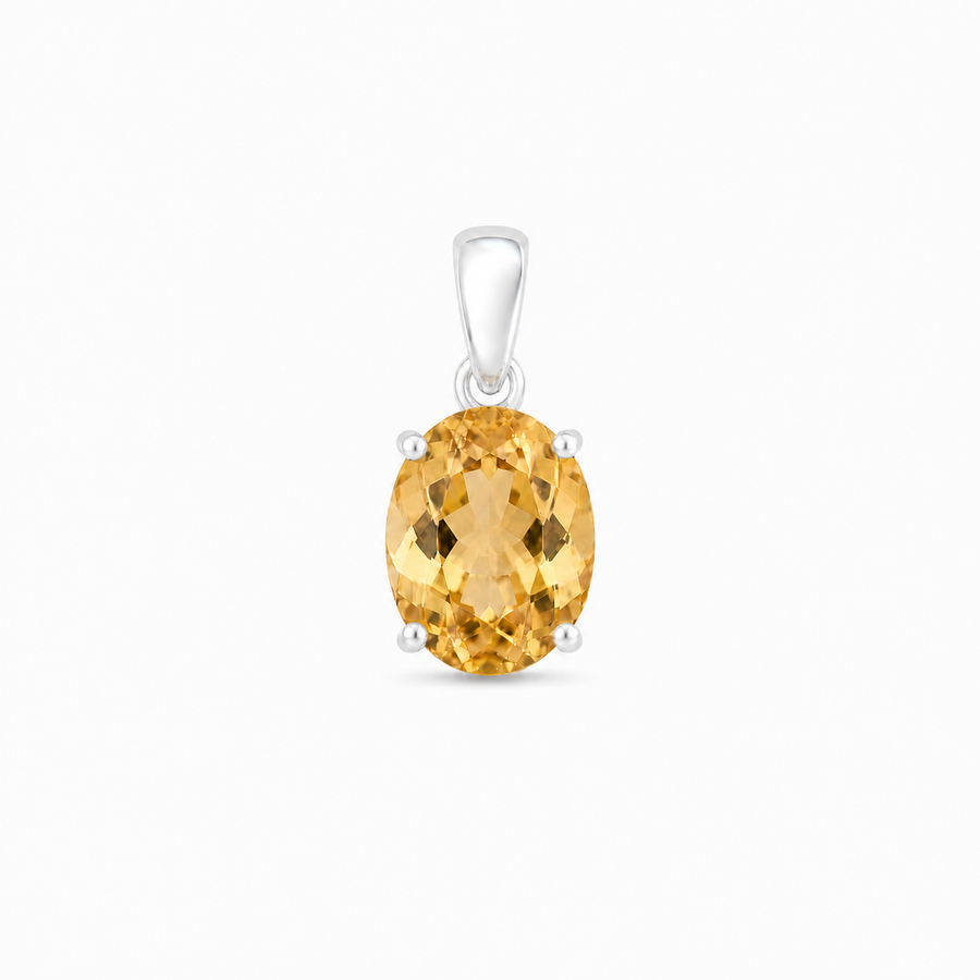 Zilveren hanger met ovaal geslepen in klauw gezette edelsteen, gefacetteerd - 925 zilver - 11 x 9 mm · Citrien · productfoto · steen:citrien
