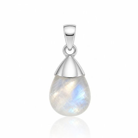 Zilveren hanger met druppelvormig edelsteen - 925 zilver - 16 x 12 mm · Regenboog Maansteen