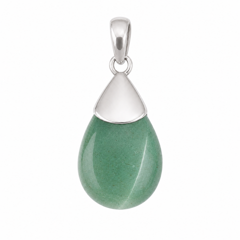 Zilveren hanger met druppelvormig edelsteen in strakke zetting - 925 zilver - 16 x 12 mm · Aventurijn