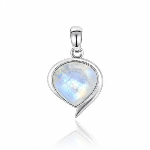 Zilveren hanger met druppelvormige edelsteen - 925 zilver - 17 x 17 mm · Regenboog Maansteen