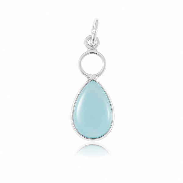 Zilveren hanger met speels zilver oog in de zetting - 925 zilver - 12 x 8 mm · Chalcedoon · productfoto · steen:chalcedoon