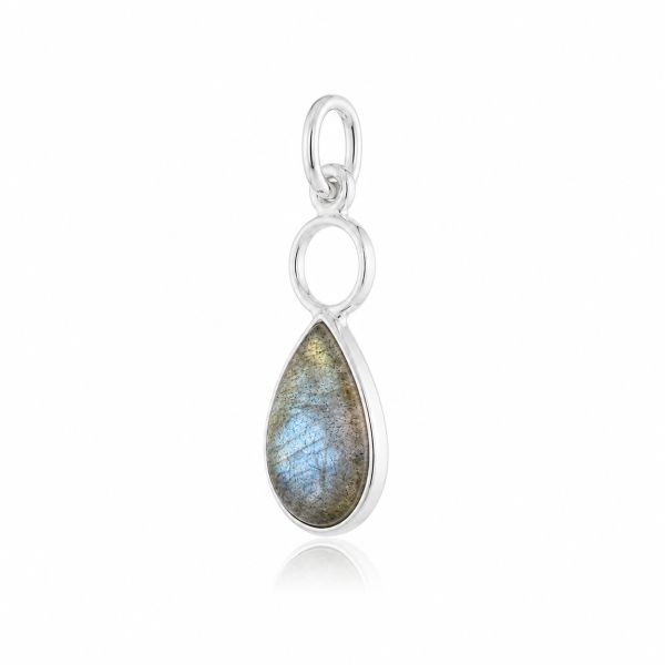 Zilveren hanger met speels zilver oog in de zetting - 925 zilver - 12 x 8 mm · Labradoriet · productfoto · steen:labradoriet