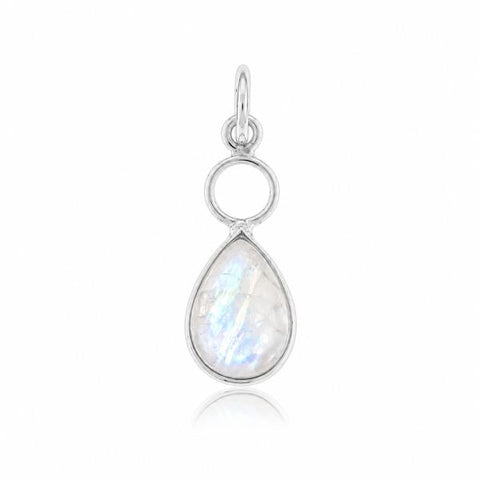 Zilveren hanger met speels zilver oog in de zetting - 925 zilver - 12 x 8 mm · Regenboog Maansteen