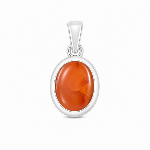 Zilveren hanger met ovaal in kap gezette edelsteen - 925 zilver - 10 x 8 mm · Carneool