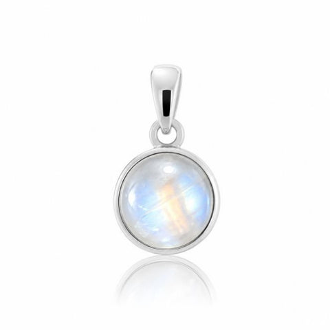 Zilveren hanger met rond geslepen edelsteen - 925 zilver - 20 x 10 mm · Regenboog Maansteen