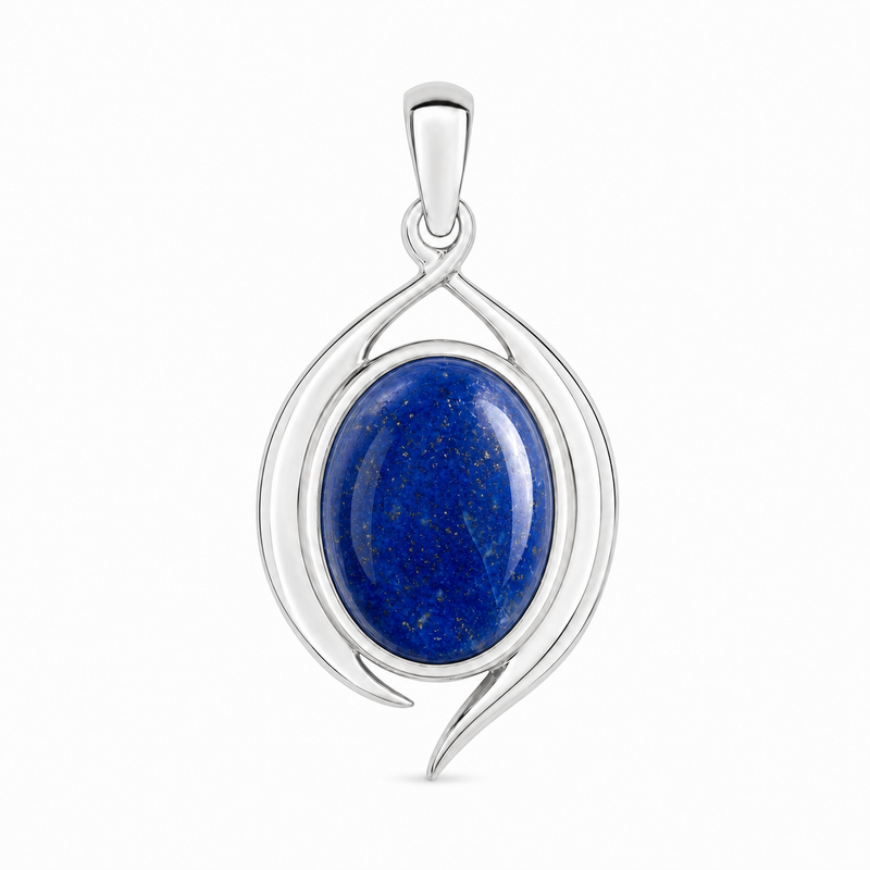 Zilveren hanger met ovaal geslepen edelsteen - 925 zilver - 18 x 13 mm · Lapis Lazuli · productfoto · steen:lapis-lazuli