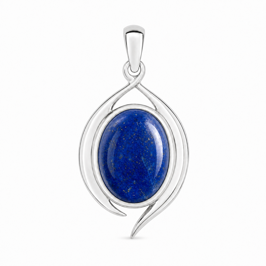 Zilveren hanger met ovaal geslepen edelsteen - 925 zilver - 18 x 13 mm · Lapis Lazuli · productfoto · steen:lapis-lazuli