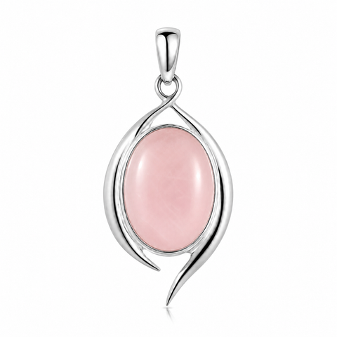 Zilveren hanger met ovaal geslepen edelsteen - 925 zilver - 18 x 13 mm · Rozenkwarts