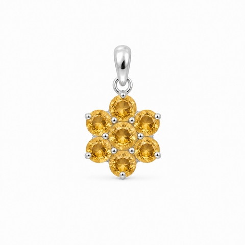 Zilveren hanger met bloemvormige gefacetteerd edelsteen - 925 zilver - 23 x 13 mm · Citrien