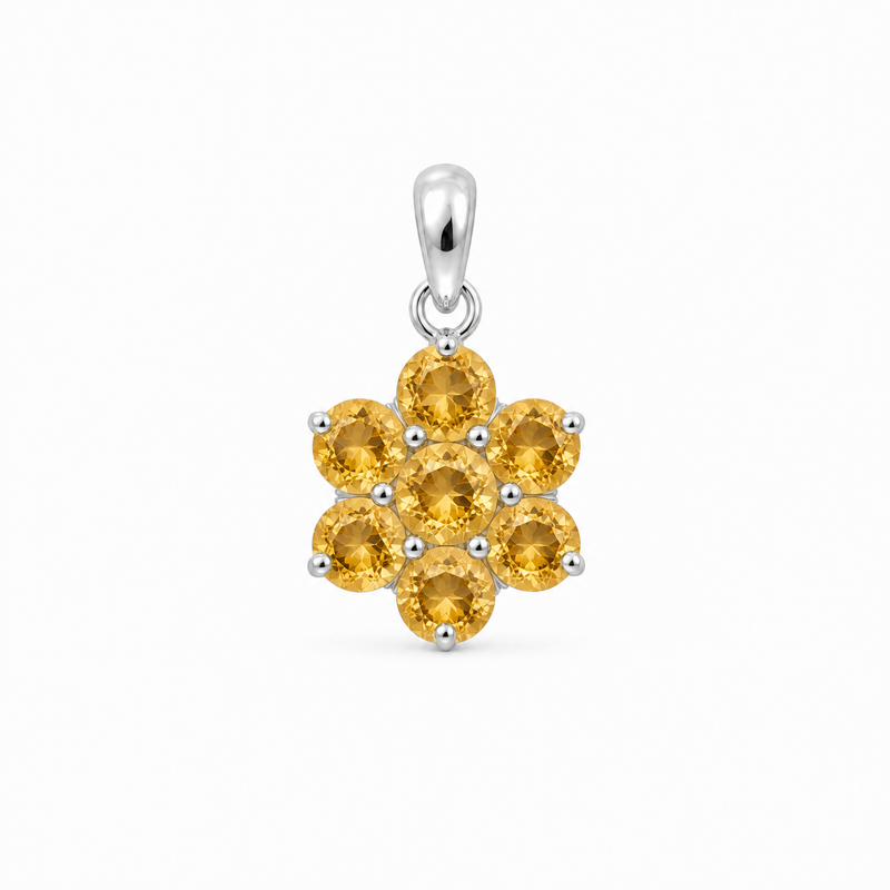 Zilveren bloemvormige hanger met edelsteen, gefacetteerd - 925 zilver - 23 x 13 mm · Citrien · productfoto · steen:citrien