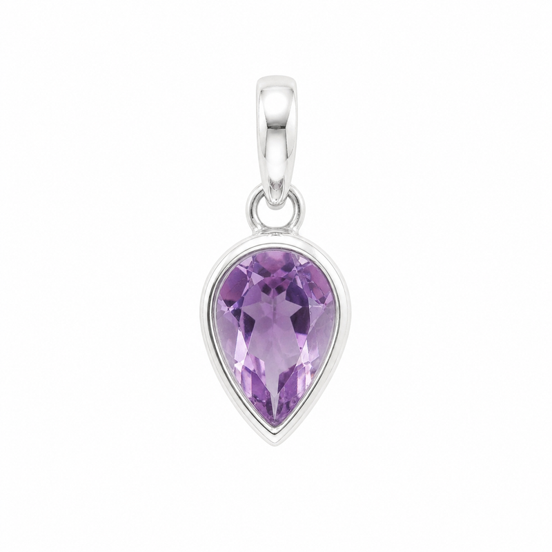 Zilveren hanger met facet geslepen druppelvormig edelsteen - 925 zilver - 12 x 8 mm · Amethist · productfoto · steen:amethist