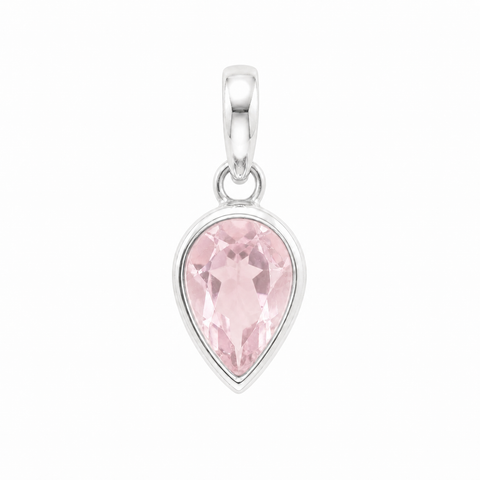 Zilveren hanger met facet geslepen druppelvormig edelsteen - 925 zilver - 12 x 8 mm · Rozenkwarts