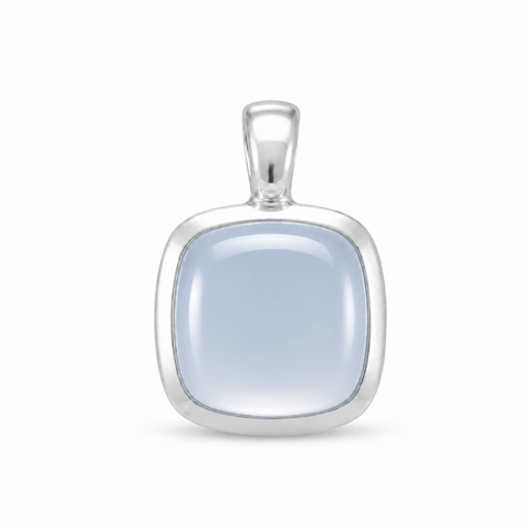 Zilveren hanger met kussen in kap gezette edelsteen - 925 zilver - 9 x 9 mm · Chalcedoon