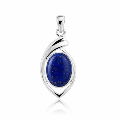 Zilveren hanger met ovale edelsteen in elegante zetting - 925 zilver - 14 x 10 mm · Lapis Lazuli