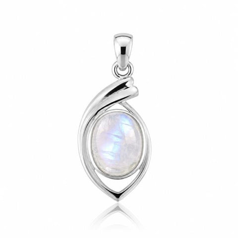 Zilveren hanger met ovale edelsteen in elegante zetting - 925 zilver - 14 x 10 mm · Regenboog Maansteen