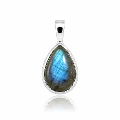 Zilveren hanger met druppelvormige edelsteen - 925 zilver - 12 x 8 mm · Labradoriet