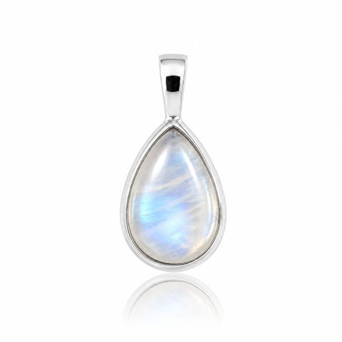 Zilveren hanger met druppelvormige edelsteen - 925 zilver - 12 x 8 mm · Regenboog Maansteen