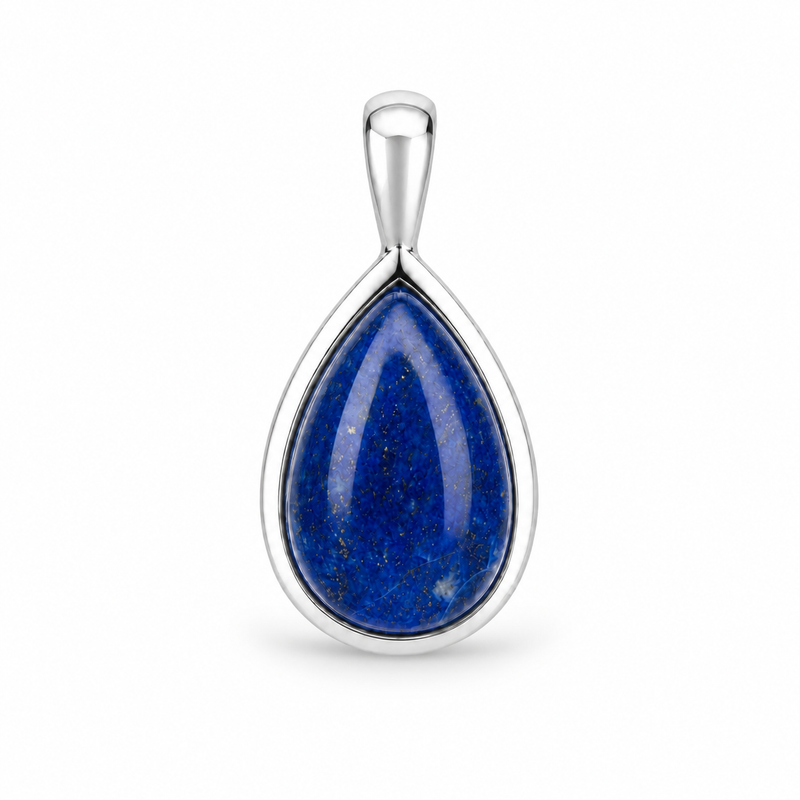 Zilveren hanger met druppelvormige edelsteen - 925 zilver - 12 x 8 mm · Lapis Lazuli · detail · steen:lapis-lazuli