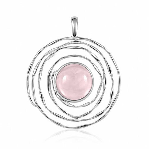 Zilveren hanger met rond gezette edelsteen - 925 zilver - 17 x 17 mm · Rozenkwarts
