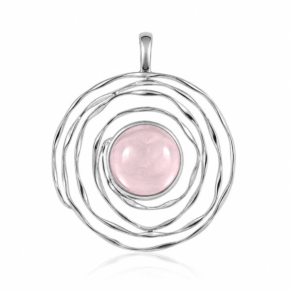Zilveren hanger met rond gezette edelsteen - 925 zilver - 17 x 17 mm · Rozenkwarts · productfoto · steen:rozenkwarts