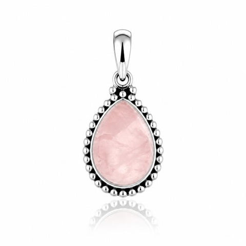 Zilveren hanger met druppelvormig edelsteen - 925 zilver - 16 x 12 mm · Rozenkwarts