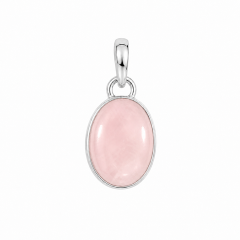 Zilveren hanger gezet met een ovale edelsteen - 925 zilver - 14 x 10 mm · Rozenkwarts