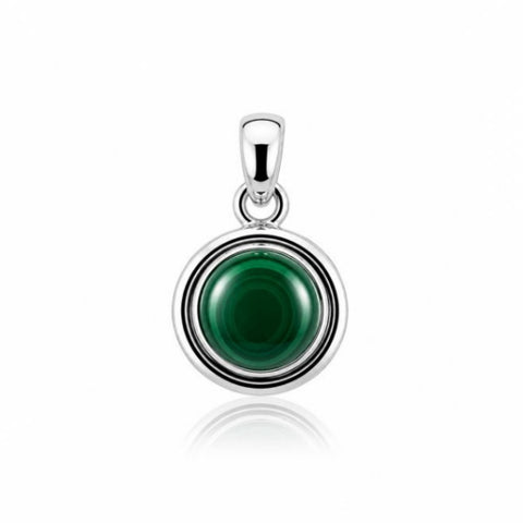 Zilveren hanger met ronde edelsteen in fraaie zetting - 925 zilver - 23 x 13 mm · Malachiet