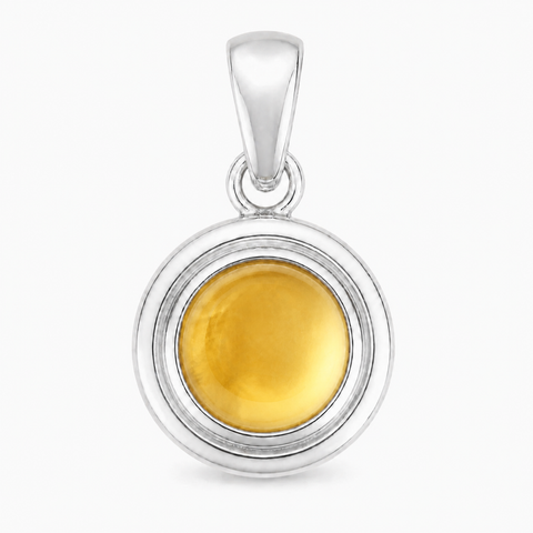 Zilveren hanger met ronde edelsteen in fraaie zetting - 925 zilver - 23 x 13 mm · Citrien