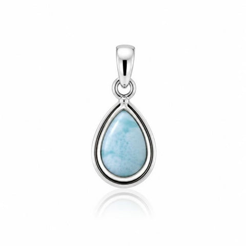 Zilveren hanger met druppelvormig edelsteen - 925 zilver - 10 x 7 mm · Larimar