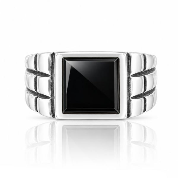 Zilveren herenring met vierkante edelsteen - 925 zilver - 10 mm