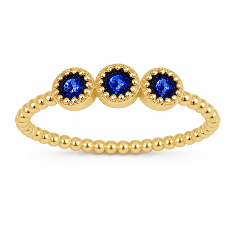Ring met Blauwe edelsteen, gefacetteerd - goldplated zilver - 3 mm