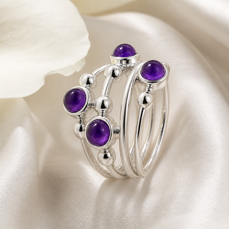 Zilveren ring met edelsteen - 925 zilver · Amethist · sfeerbeeld · steen:amethist