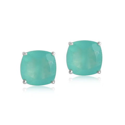 Zilveren oorknopjes met kussen geslepen klauwgezet edelsteen - 925 zilver - 8 mm · Chalcedoon