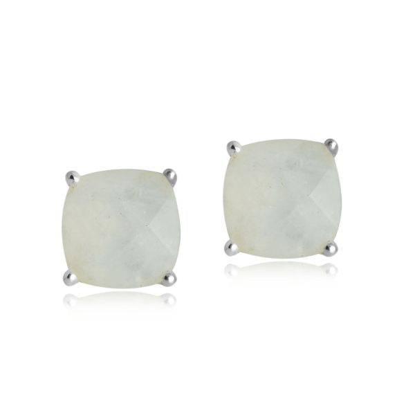 Zilveren oorknopjes met kussen geslepen klauwgezet edelsteen - 925 zilver - 8 mm