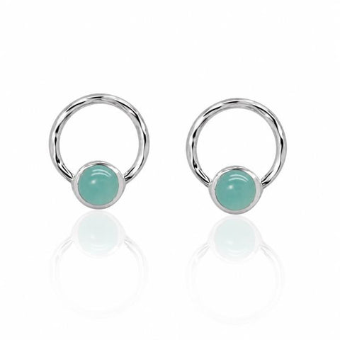 Zilveren oorstekers met rond gezette edelstenen - 925 zilver - 5 mm · Chalcedoon