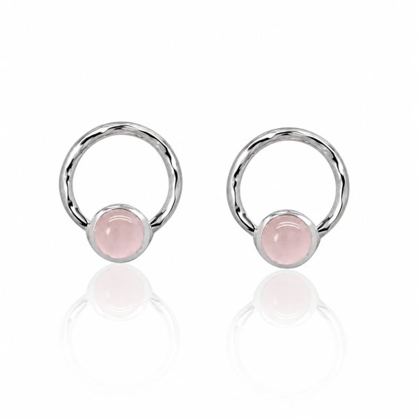 Zilveren oorstekers met rond gezette edelstenen - 925 zilver - 5 mm · Rozenkwarts · productfoto · steen:rozenkwarts