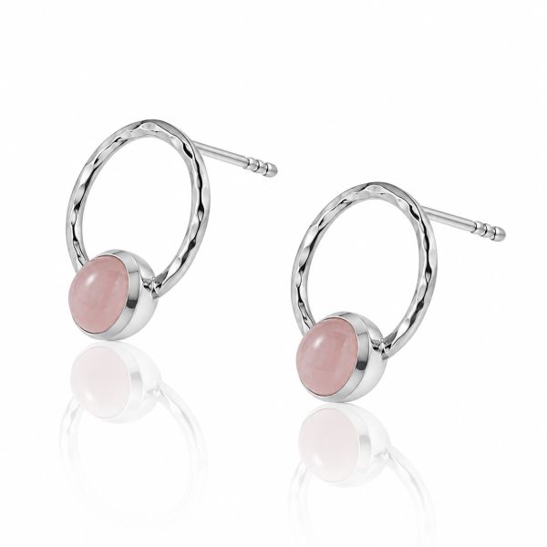 Zilveren oorstekers met rond gezette edelstenen - 925 zilver - 5 mm · Rozenkwarts · productfoto · steen:rozenkwarts