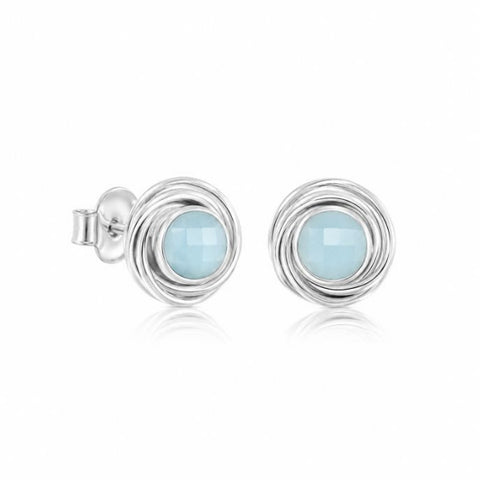 Oorknopjes met spiraalvormig zilver rond gefacetteerde edelstenen - 925 zilver - 5 mm · Chalcedoon