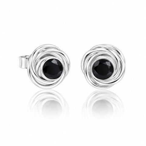 Oorknopjes met spiraalvormig zilver rond gefacetteerde edelstenen - 925 zilver - 5 mm · Onyx