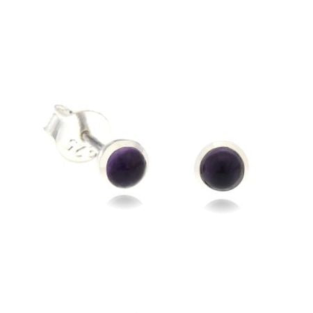 Zilveren oorknopjes met rond in kap gezette edelsteen - 925 zilver - 4 mm
