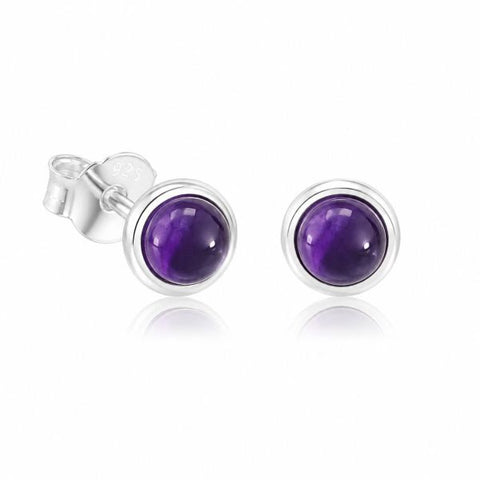 Zilveren oorknopjes met rond gezette edelstenen - 925 zilver - 6 mm · Amethist