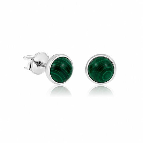 Zilveren oorknopjes met rond gezette edelstenen - 925 zilver - 6 mm · Malachiet