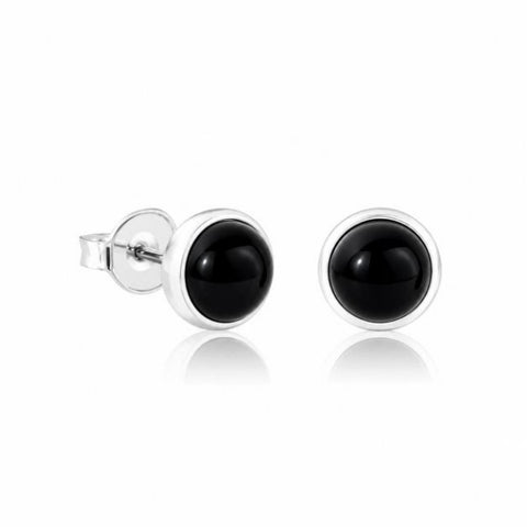 Zilveren oorknopjes met rond gezette edelstenen - 925 zilver - 6 mm · Onyx