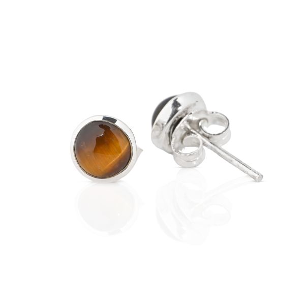Zilveren oorknopjes met rond in kap gezette edelsteen - 925 zilver - 6 mm