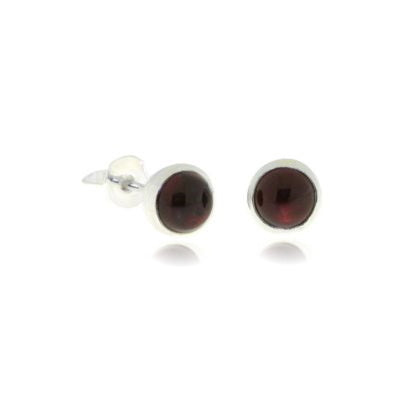Zilveren oorknopjes met rond in kap gezette edelsteen - 925 zilver - 6 mm