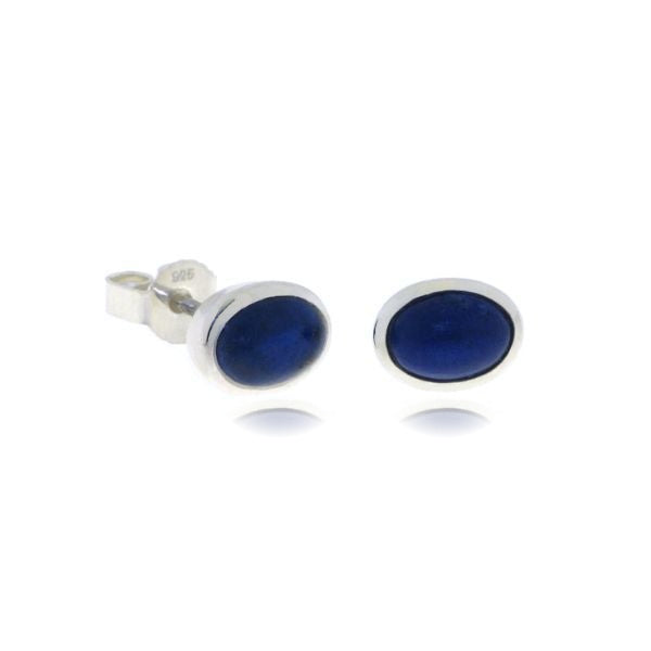 Zilveren oorknopjes met ovaal in kap gezette edelsteen - 925 zilver - 7 x 5 mm