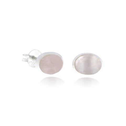 Zilveren oorknopjes met edelsteen - 925 zilver - 7 x 5 mm · Rozenkwarts